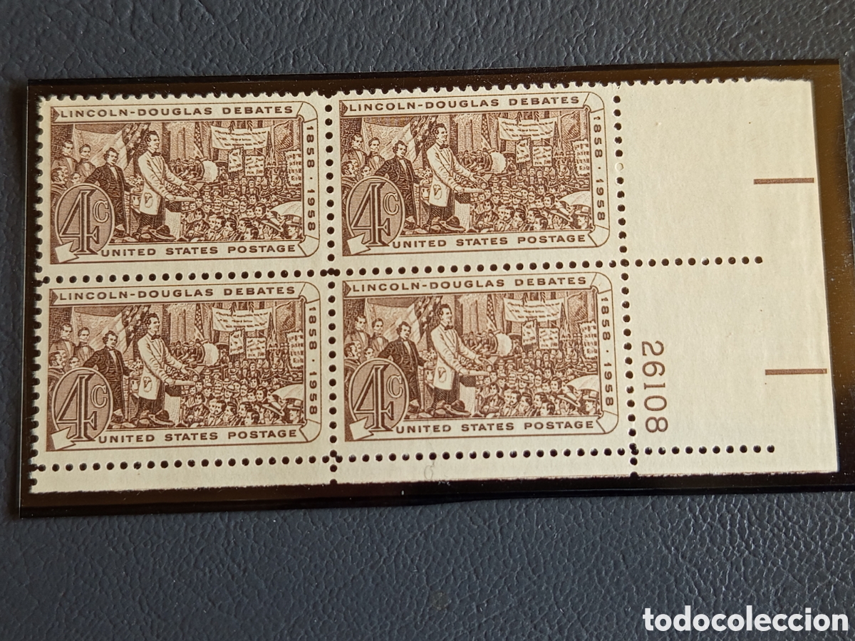Sellos: EE.UU. 1958 Lincoln-Douglas Scott #1115 Bloque de Cuatro MNH #26108