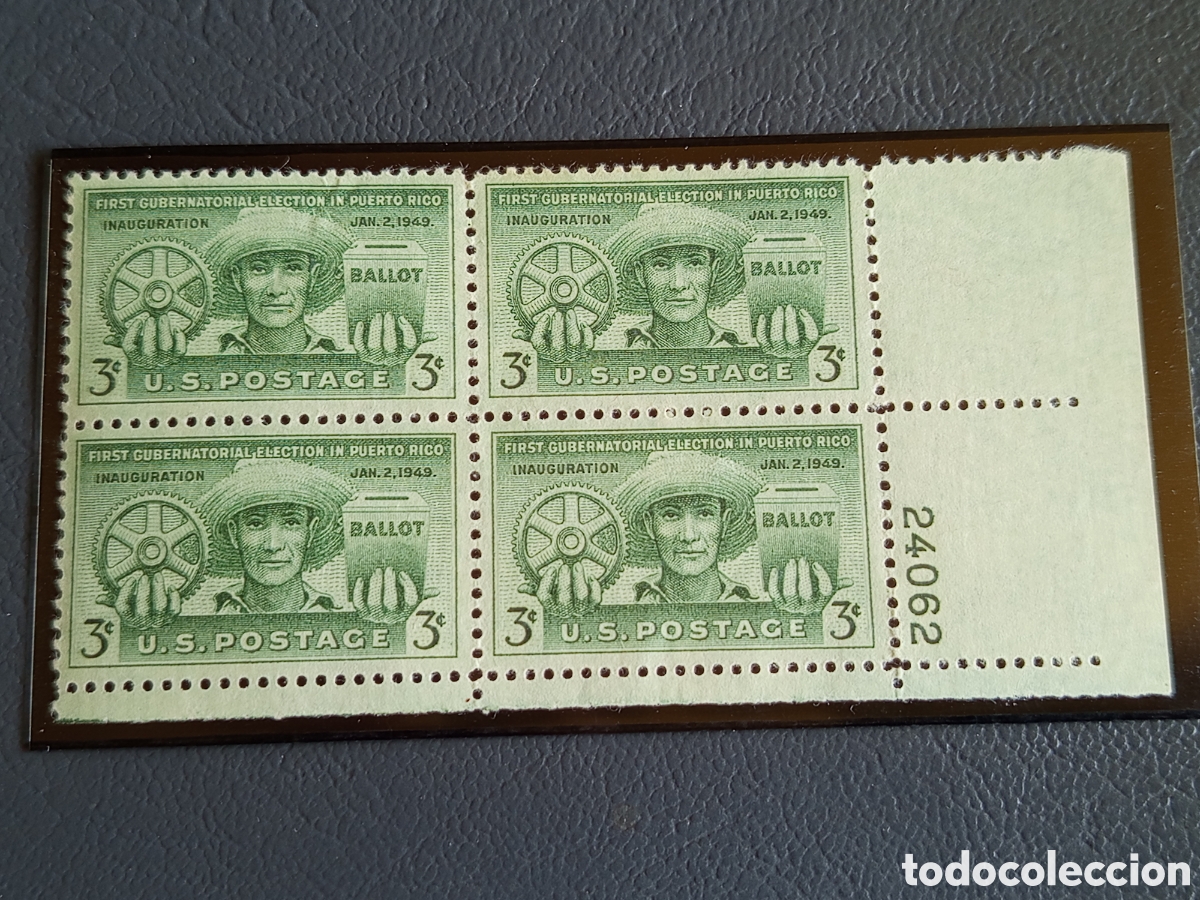 Sellos: EE.UU. 1949 Elecci&oacute;n Puerto Rico Scott #983 Bloque de Cuatro MNH #24062