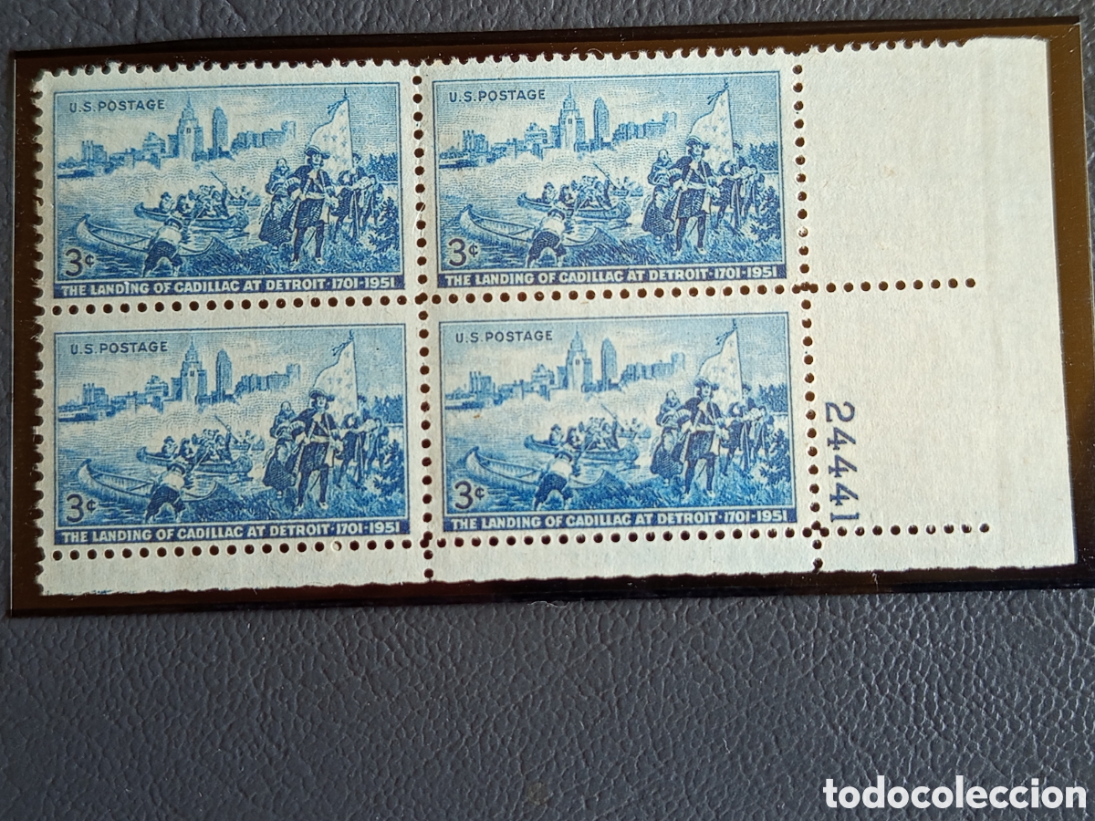 Sellos: EE.UU. 1951 Cadillac en Detroit Scott #1000 Bloque de Cuatro MNH #24441
