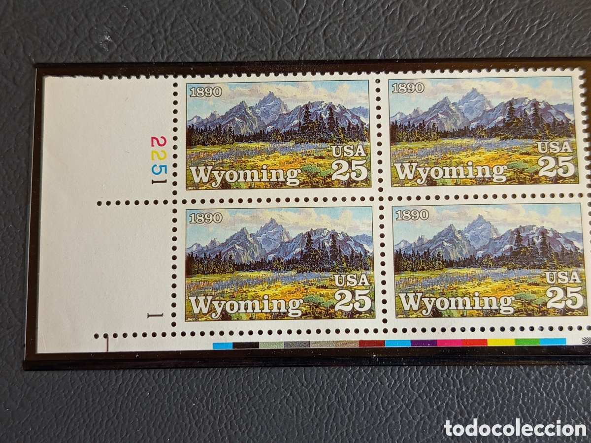 Sellos: EE.UU. 1990 Estado Wyoming Scott #2444 Bloque de Cuatro MNH #2251