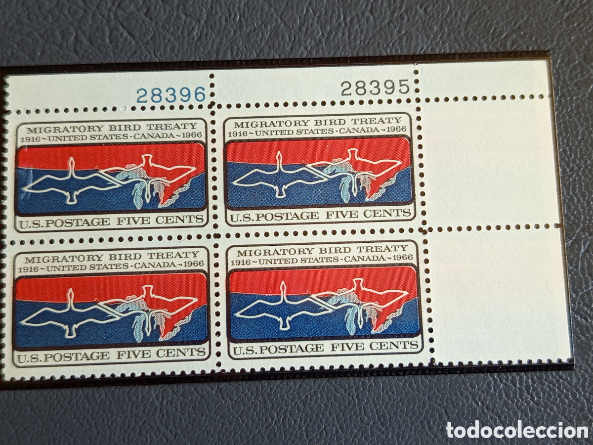 Sellos: EE.UU. 1966 Aves Migratorias Scott #1306 Bloque Cuatro MNH #28395/96