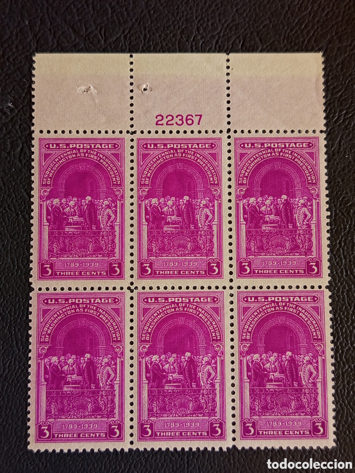 Sellos: EE.UU. 1939 Washington Inauguration Scott #854 Bloque de 6 MNH #22367