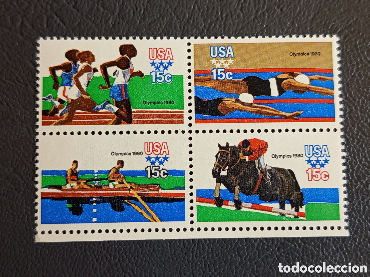 Sellos: Sellos EE.UU. 1980 Olimpiadas Atletismo Nataci&oacute;n Remo Scott #1791-94 MNH