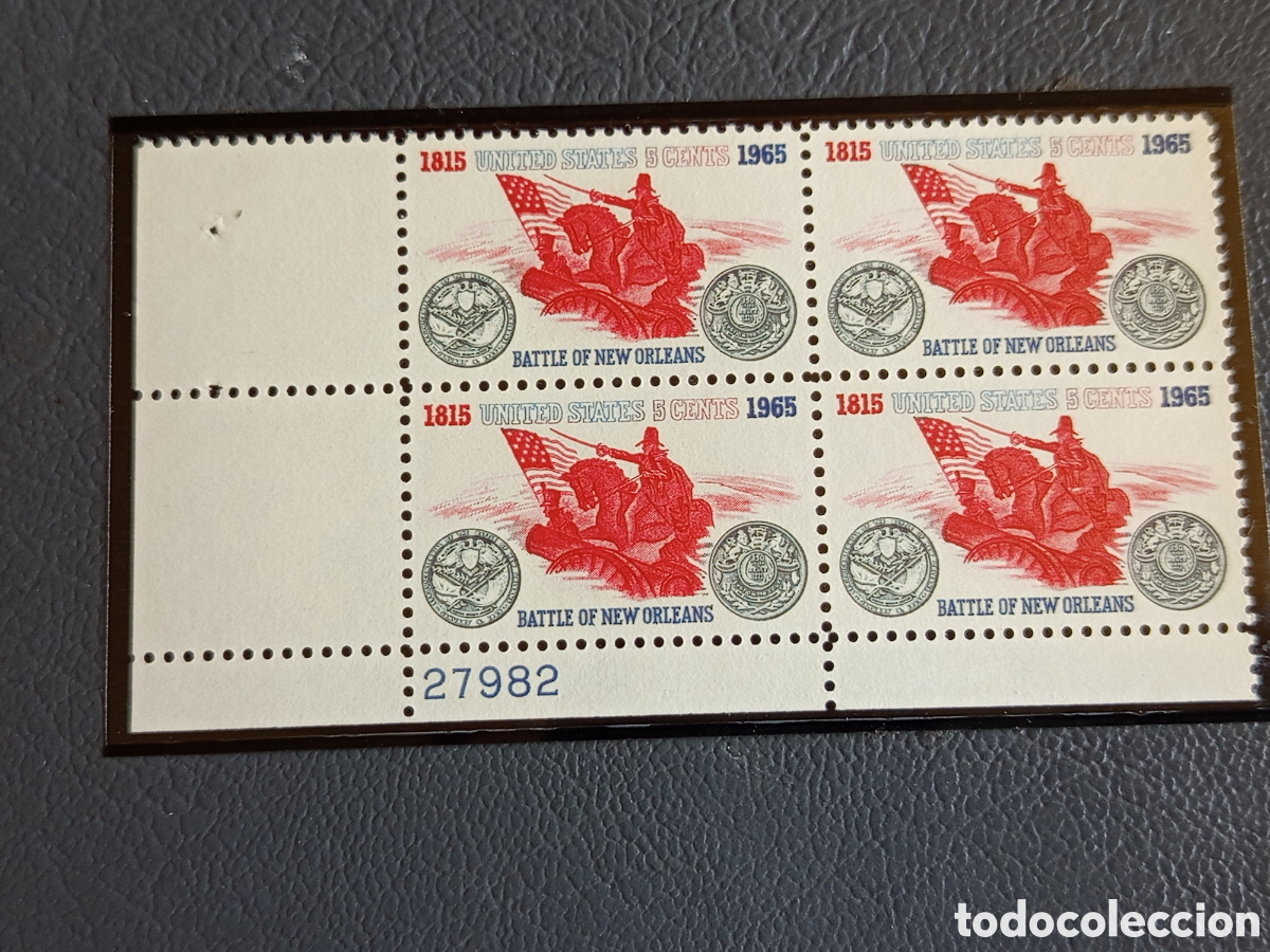 Sellos: Sello EE.UU. 1965 Batalla Nueva Orleans 1815-1965 Scott #1261 Bloque MNH