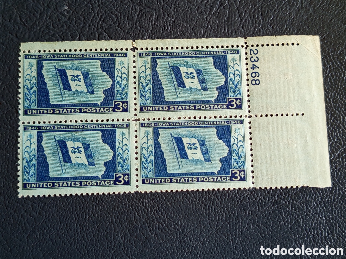 Sellos: EE.UU. 1946 Iowa Statehood Centennial Scott #942 Bloque 4 MNH #23468