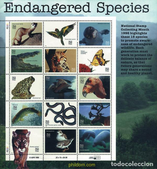 Sellos: 102927 MNH ESTADOS UNIDOS 1996 ESPECIES EN PELIGRO