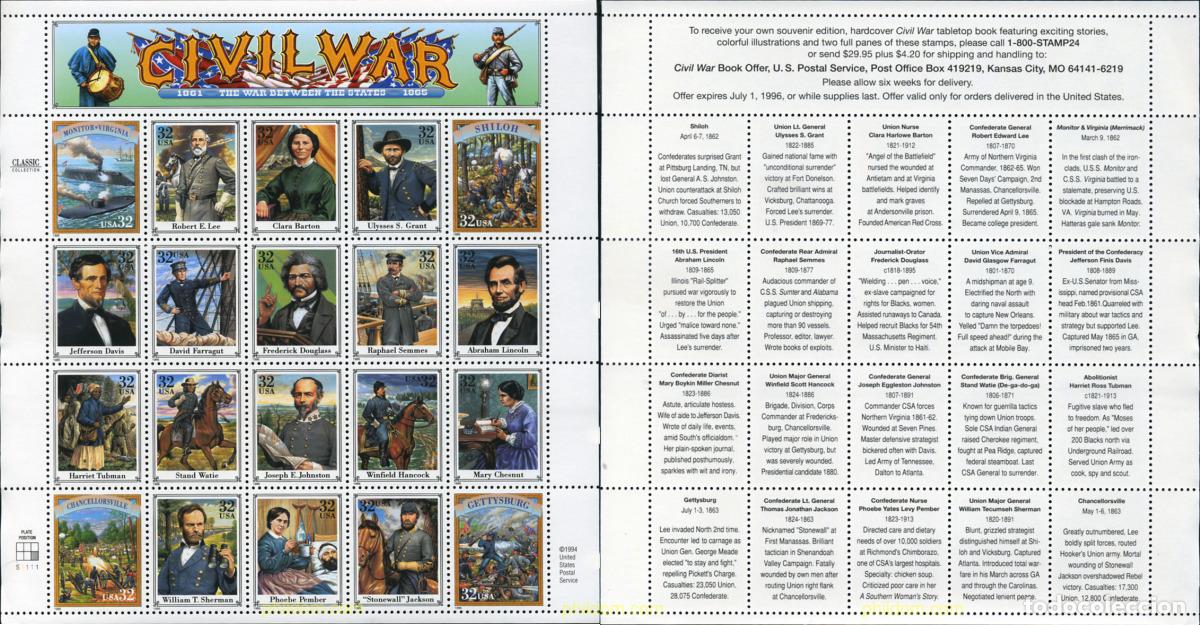 Sellos: 102835 MNH ESTADOS UNIDOS 1995 GUERRA CIVIL AMERICANA
