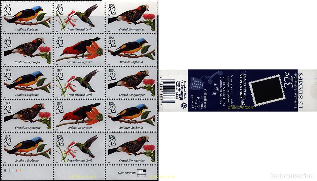 Sellos: 3378 MNH ESTADOS UNIDOS 1998 PAJAROS TROPICALES