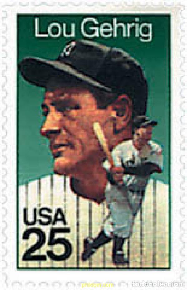 Sellos: 67981 MNH ESTADOS UNIDOS 1989 HOMENAJE AL JUGADOR DE BEISBOL LOU GEHRIG