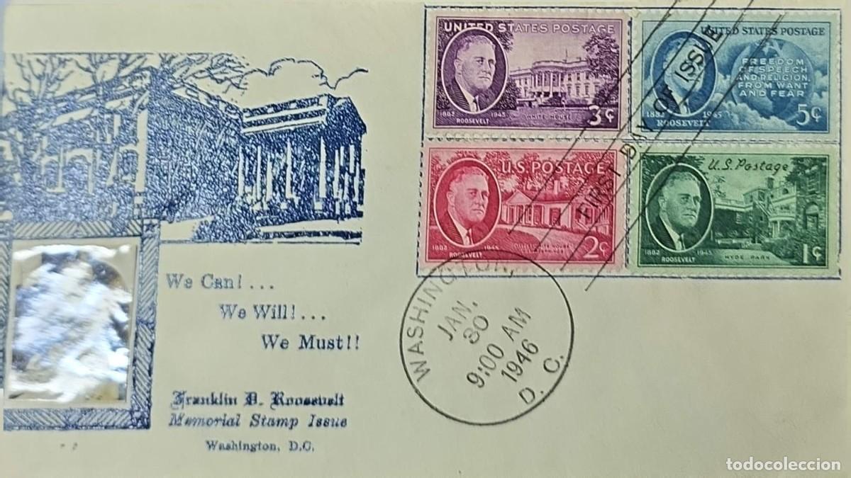 Sellos: O) 1946 UNITED STATES - USA, FRANKLIN DE ROOSEVELT, FDC XF