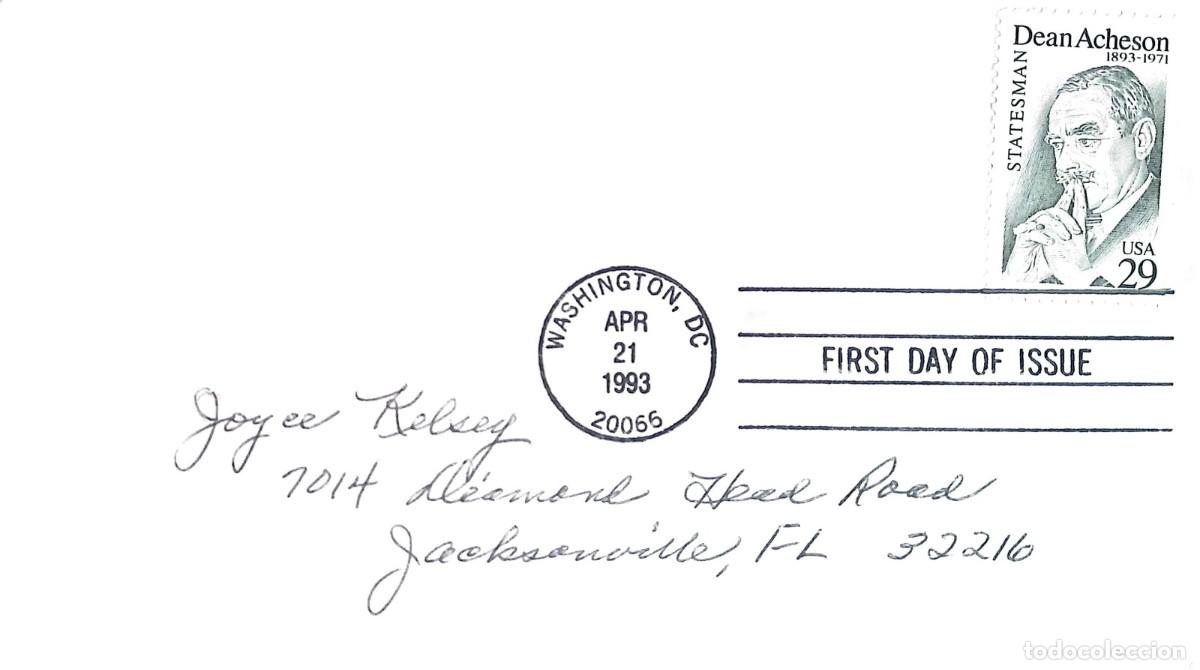 Sellos: O) 1993 UNITED STATES - USA, DEAN ACHESON,STATESMAN, FDC XF