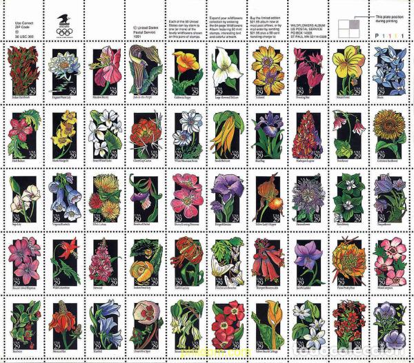 Sellos: 4893 MNH ESTADOS UNIDOS 1992 FLORES DE ESTADOS UNIDOS