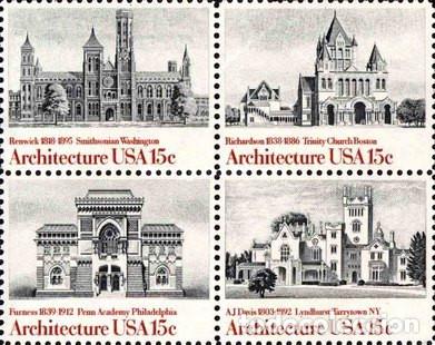 Sellos: ESTADOS UNIDOS, 1980 SW1592/96 en un Bloque de 4 sellos &rdquo;Arquitectura&rdquo;./ sin fijasellos, MNH.