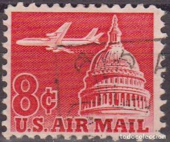 Sellos: USA 1962 Scott C64 Sello &ordm; Air Mail Avion sobrevolando Capitolio Michel 836xA Yvert PA61 Estados