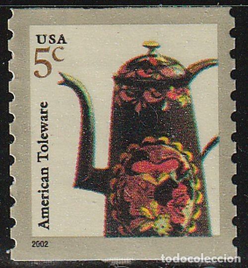 Sellos: USA 2002 Scott 3612 Sello &ordm; Cafetera americana Toleware Michel 3580 Yvert 3321 Estados Unidos United
