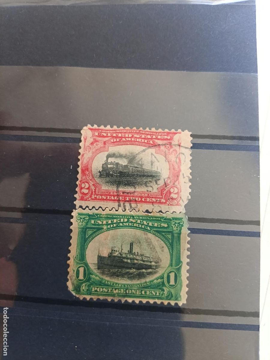 Sellos: Empire State Express + US 1 Cent Stamp 1901 Pan America East Lake Ship Navigation Commemorative USA