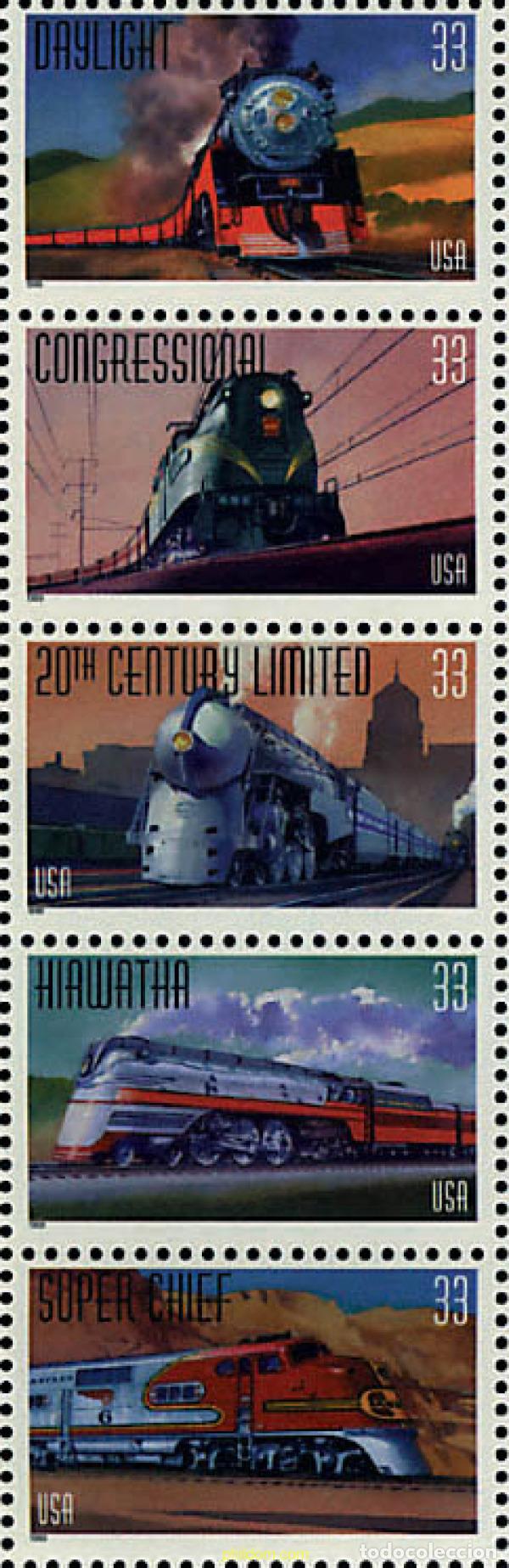 Sellos: 133303 MNH ESTADOS UNIDOS 1999 TRENES DE LOS A&Ntilde;OS 30 Y 40