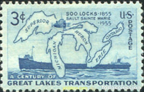 Sellos: 161639 MNH ESTADOS UNIDOS 1955 CENTENARIO DE LA APERTURA DE LOS GRANDES LAGOS A LA NAVEGACION