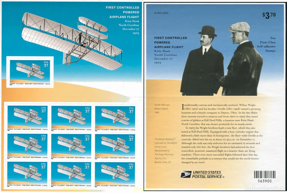 Sellos: 123409 MNH ESTADOS UNIDOS 2003 CENTENARIO DEL PRIMER VUELO DE LOS HERMANOS WRIGHT