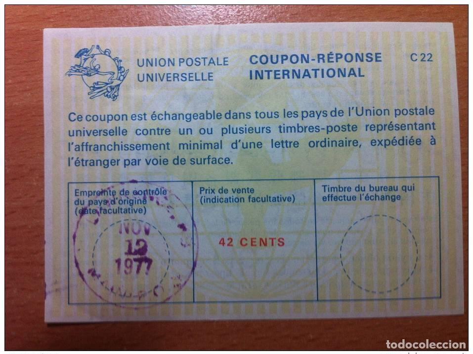 Sellos: EE.UU. Estados Unidos 42 centavos 11/12/1977 UPU INTERNATIONAL CUP&Oacute;N-RESPUESTA C22