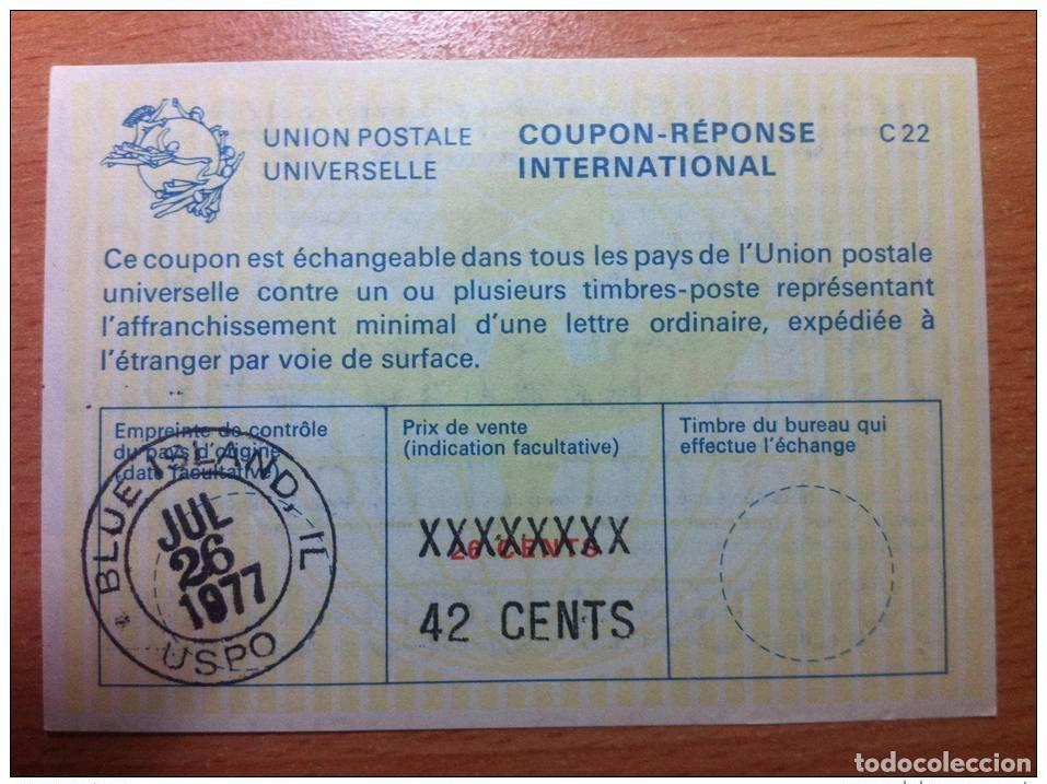Sellos: USA 42 centavos de un total 26 26/07/1977 UPU INTERNATIONAL CUP&Oacute;N-RESPUESTA C22 C 22