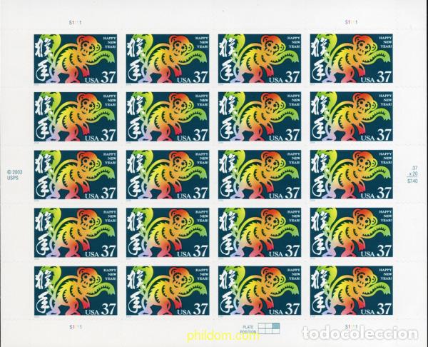 Sellos: 143180 MNH ESTADOS UNIDOS 2004 A&Ntilde;O LUNAR CHINO - A&Ntilde;O DEL MONO