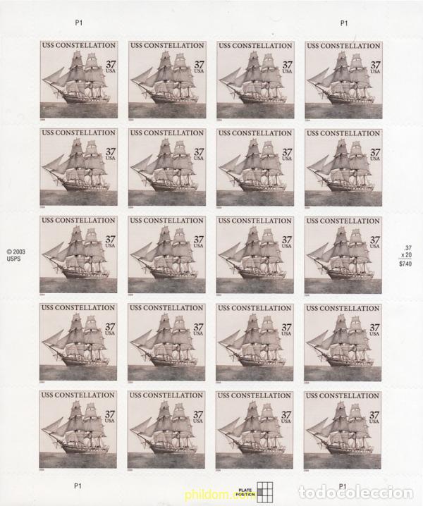 Sellos: 146167 MNH ESTADOS UNIDOS 2004 150 ANIVERSARIO DEL USS CONSTALLATION