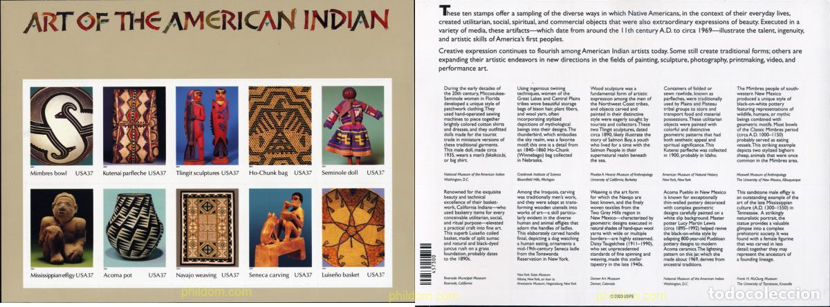 Sellos: 230528 MNH ESTADOS UNIDOS 2004 ARTE DE LOS INDIOS AMERICANOS