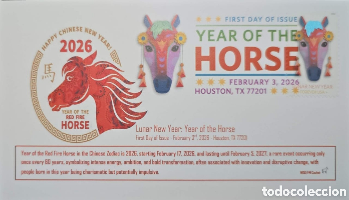 Sellos: CA)USA . 2026. Chinese New Year / Year of the Red Fire Horse (Year of the Horse).