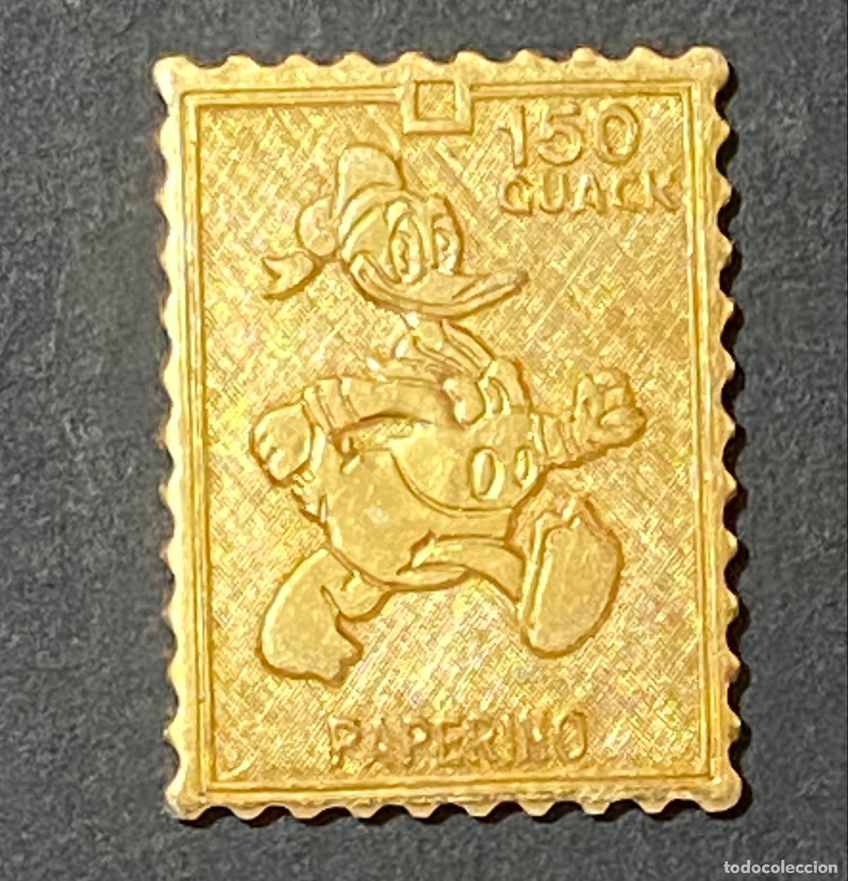 Sellos: Francobollo Dorato Paperino 150 Quack Poste di Paperopoli Topolino 1992 EX - The Walt Disney Company