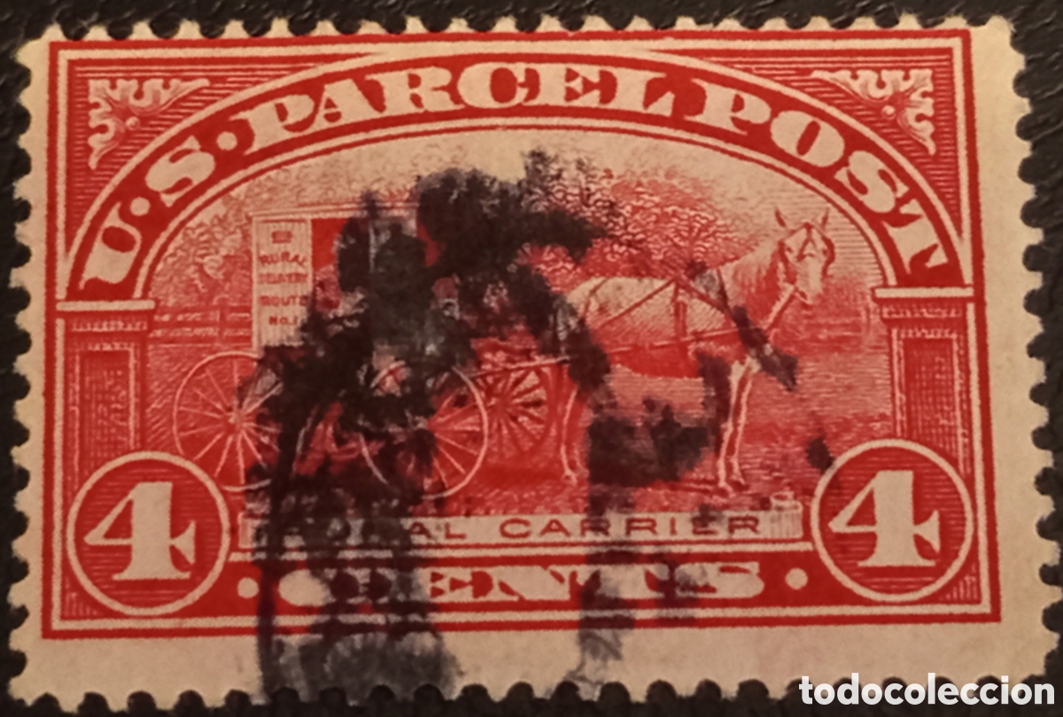 Sellos: EE.UU. 1913 Correo de Paquetes 4c Scott Q4 - Cartero Rural, usado
