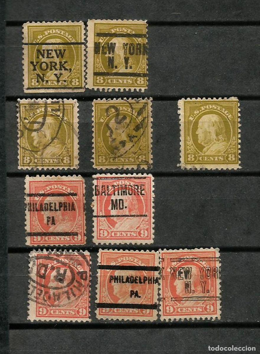 Sellos: EEUU - 1914 - BENJAMIN FRANKLIN 8 Y 9C - LOTE DE 10 SELLOS CIRCULADOS - 65&euro;