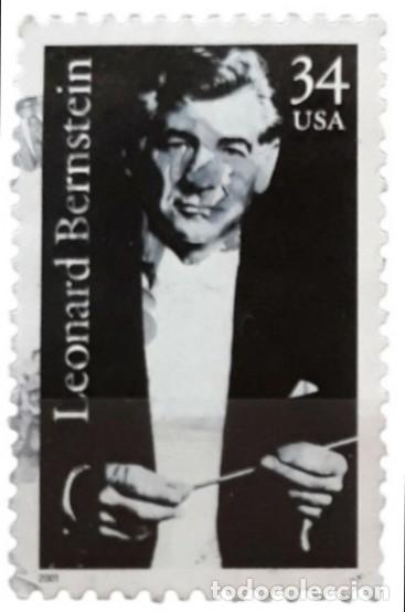 Sellos: ESTADOS UNIDOS 2001 Leonard Bernstein. Compositor y director de orquesta. USADO.