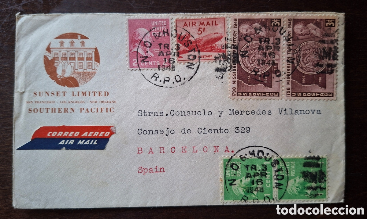 Sellos: Carta enviada desde Estados unidos a Barcelona 1948