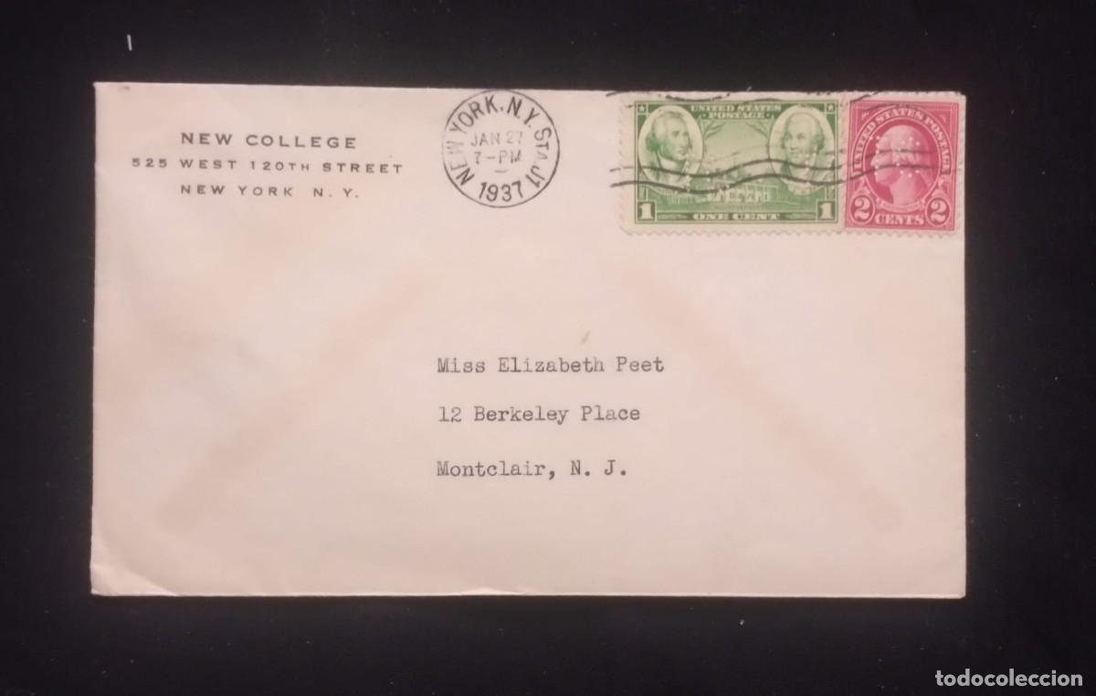 Sellos: TS) 1937 UNITED STATES, COVER SENT TO NEW JERSEY, USA, WASHINGTON BICENTENNIAL STAMPS, VF.