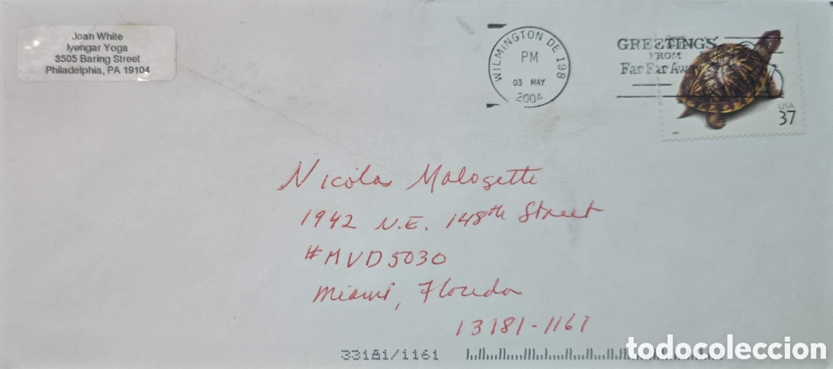 Sellos: CA)United States + 2004 + Greetings Themed Airmail + Envelope postmarked Wilmington, Delaware, May 3