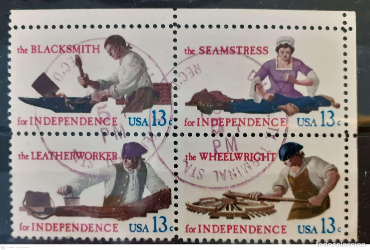 Sellos: ESTADOS UNIDOS n&ordm; 1165/1168&ordm; en un bloque. Oficios de la guerra de la Independencia. Serie completa