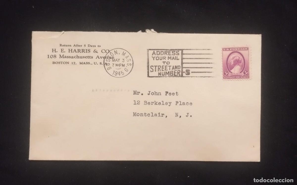 Sellos: TS) 1945 UNITED STATES, CANCELLATION SLOGAN, SUSAN B. ANTHONY STAMP.