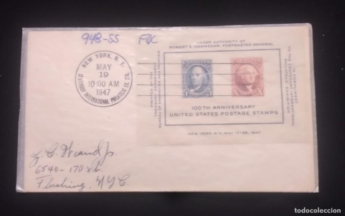 Sellos: TS) 1947 UNITED STATES, FDC,SOUVENIR SHEET, WITH THE CENTENARY INTERNATIONAL PHILATELIC EXHIBITION,X