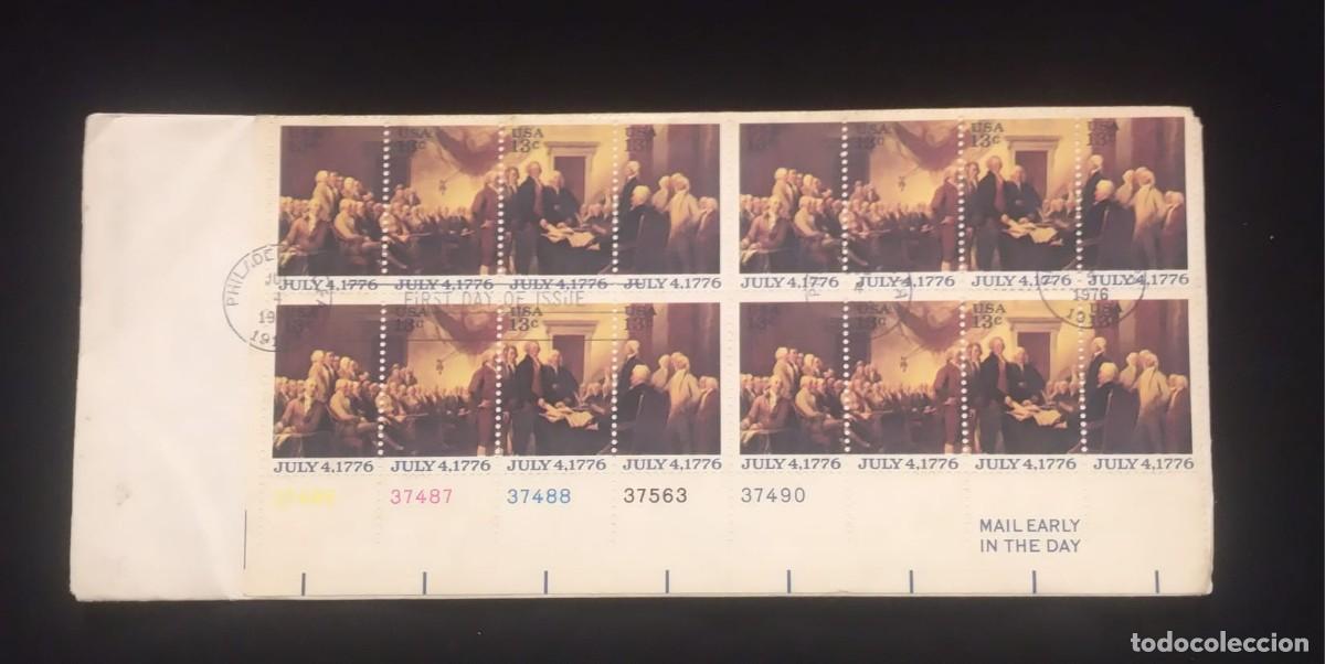 Sellos: TS) 1976 UNITED STATES, FDC, WITH REGISTRATION NUMBER, COMMEMORATES THE BICENTENNIAL OF INDEPENDENCE