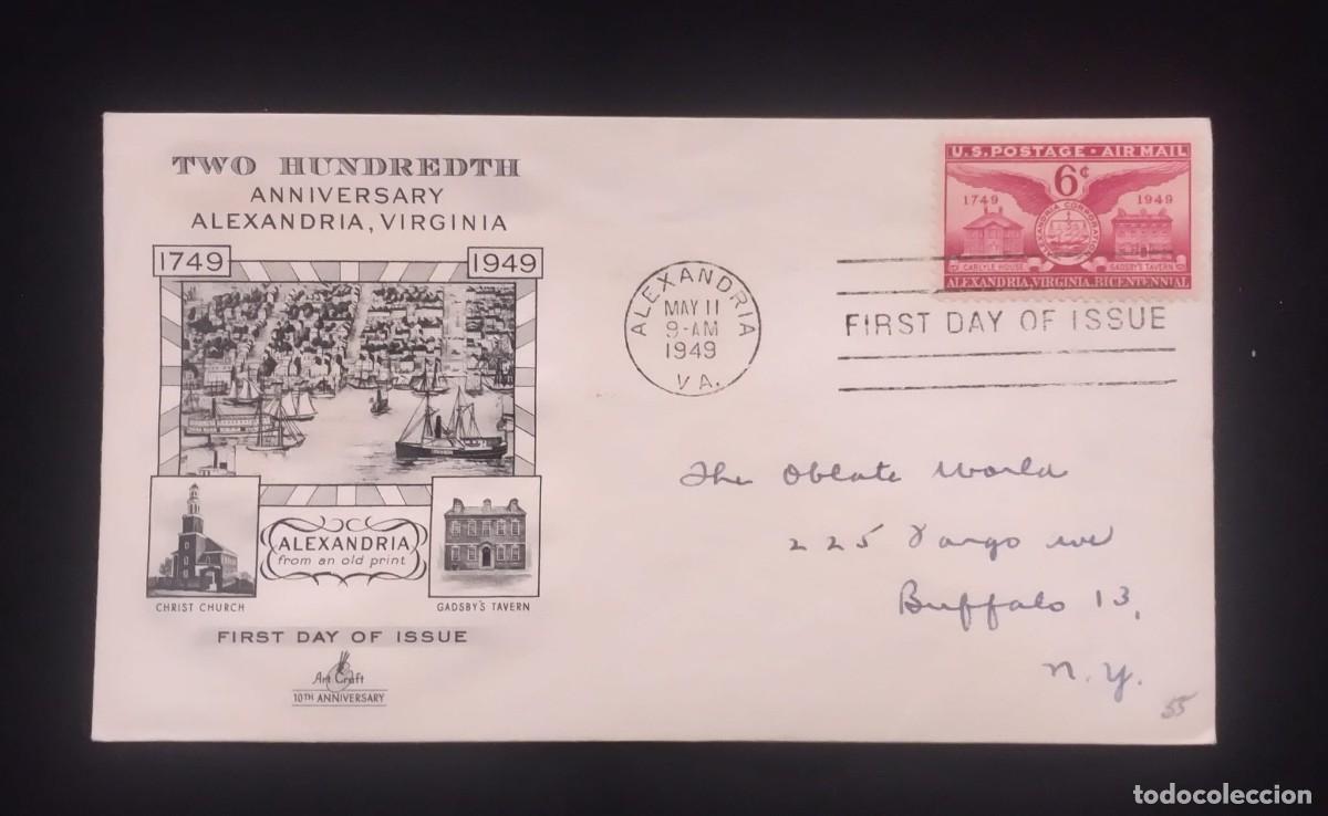 Sellos: TS) 1949 UNITED STATES, FDC, AIRMAIL, WITH THE COMMEMORATION OF THE BICENTENNIAL OF THE CITY OF ALEX