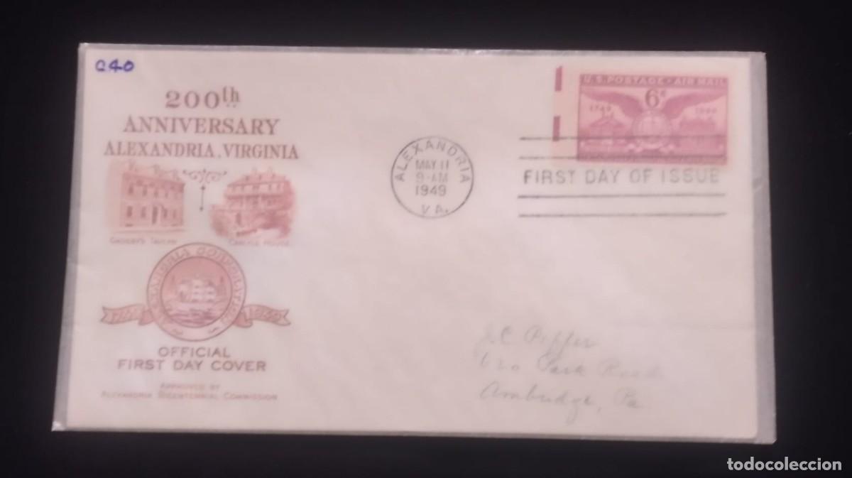 Sellos: TS) 1949 UNITED STATES, FDC, AIRMAIL, WITH THE COMMEMORATION OF THE BICENTENNIAL OF THE CITY OF ALEX