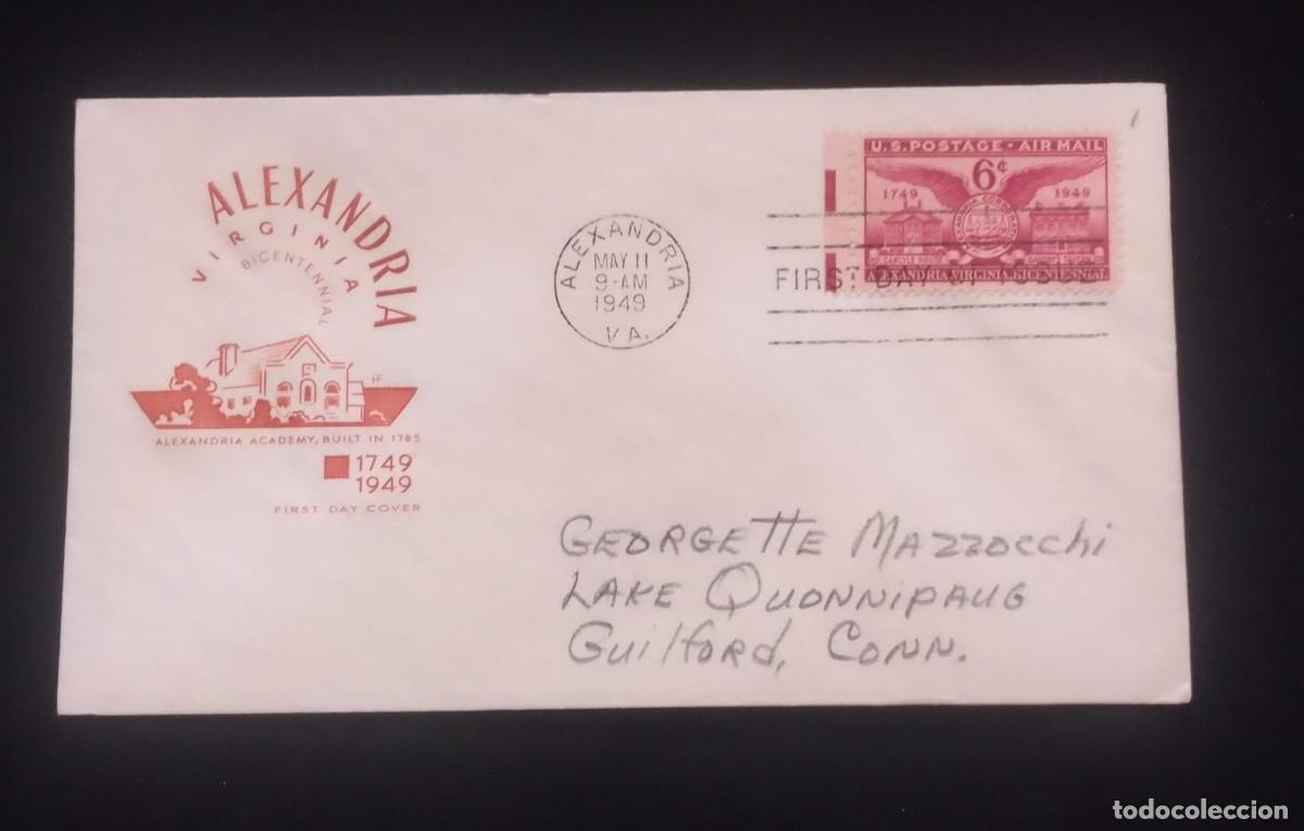 Sellos: TS) 1949 UNITED STATES, FDC, AIRMAIL, WITH THE COMMEMORATION OF THE BICENTENNIAL OF THE CITY OF ALEX