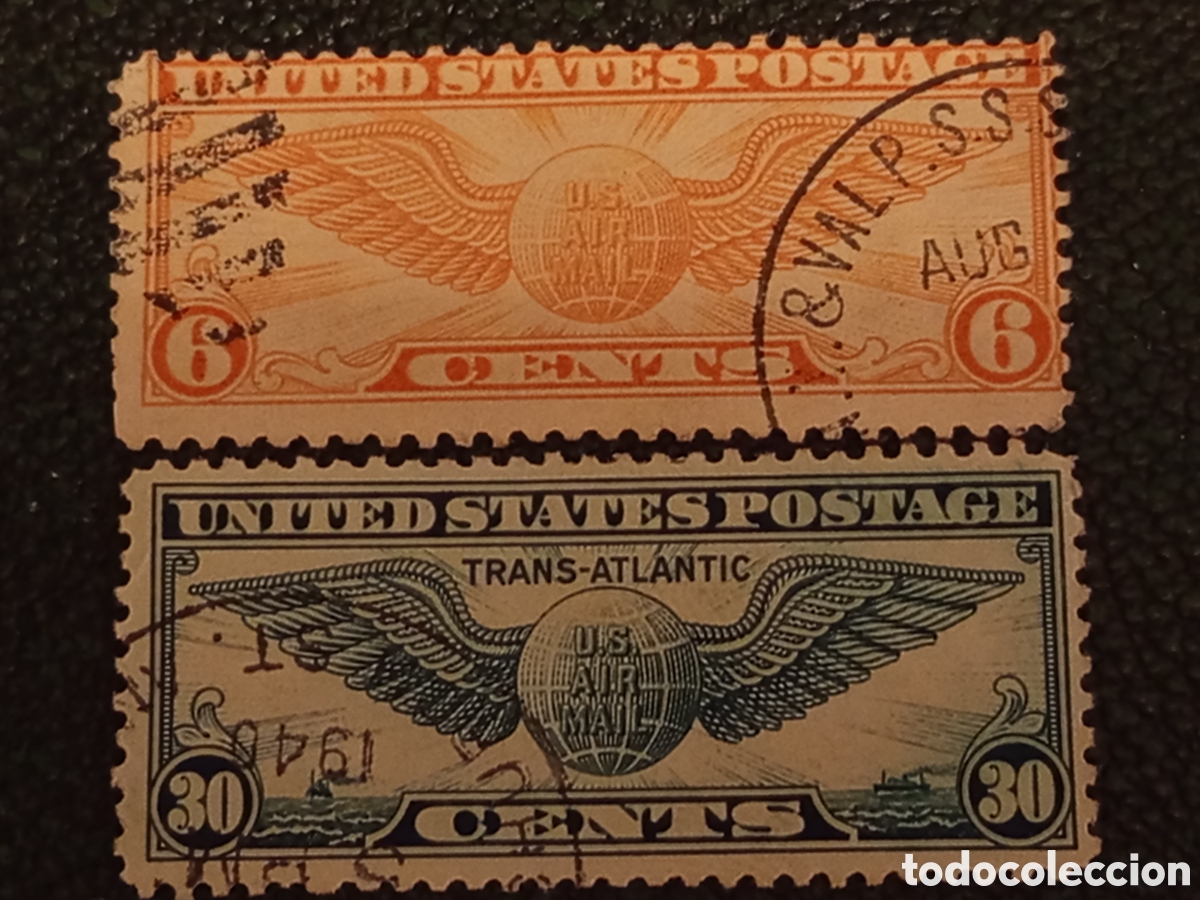 Sellos: Lote 2 Sellos Correo A&eacute;reo EE.UU. 1934/1939 Scott C19 y C24 Usados