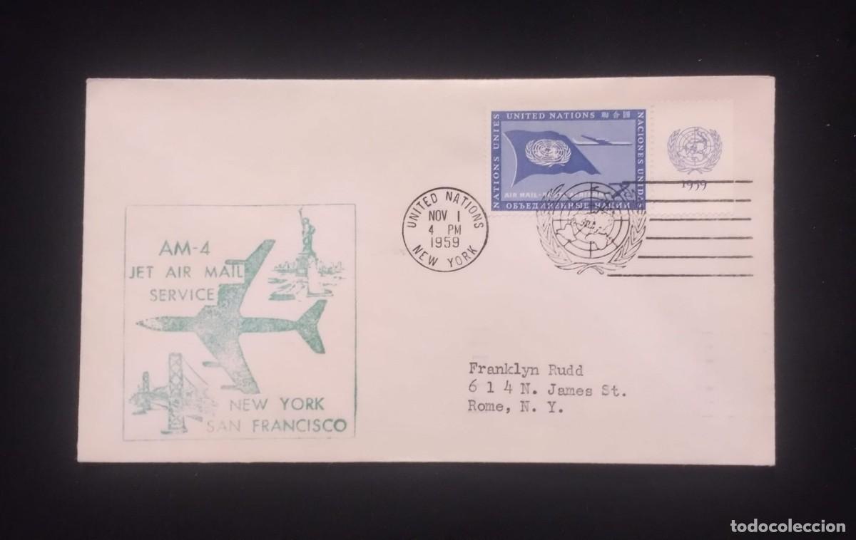 Sellos: TS) 1959 UNITED STATES, CANCELLATION STAMP, COMMEMORATION OF THE FIRST UNITED NATIONS AIRMAIL FLIGHT