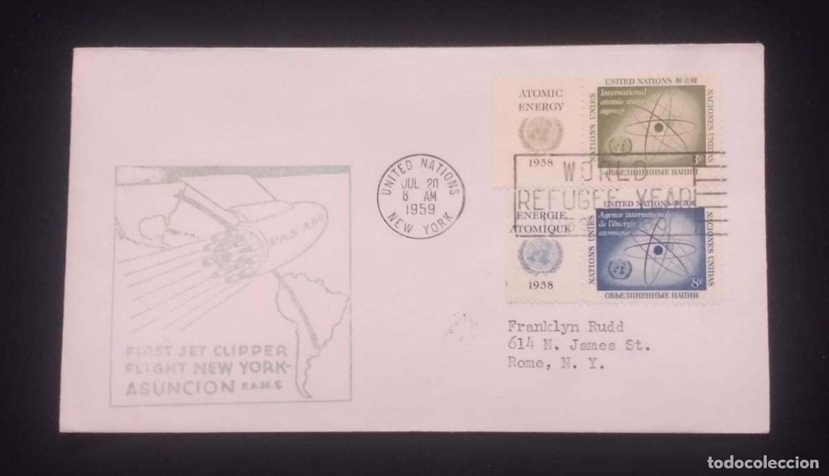 Sellos: TS) 1959 UNITED STATES, CANCELLATION SLOGAN,FIRST JET CLIPPER FLIGHT NEW YORK - ASUNCION, WITH THE U