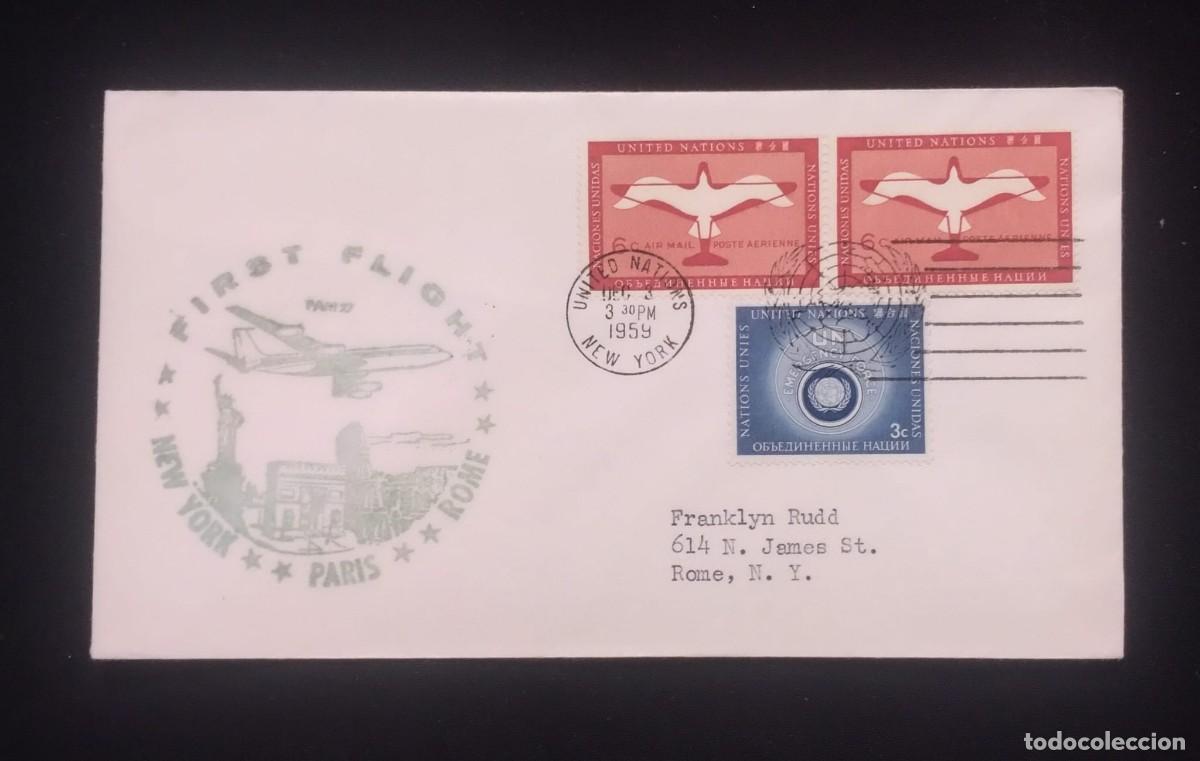 Sellos: TS) 1959 UNITED STATES, CANCELLATION STAMP, AIRMAIL, FIRST FLIGHT NEW YORK - PARIS - ROME.