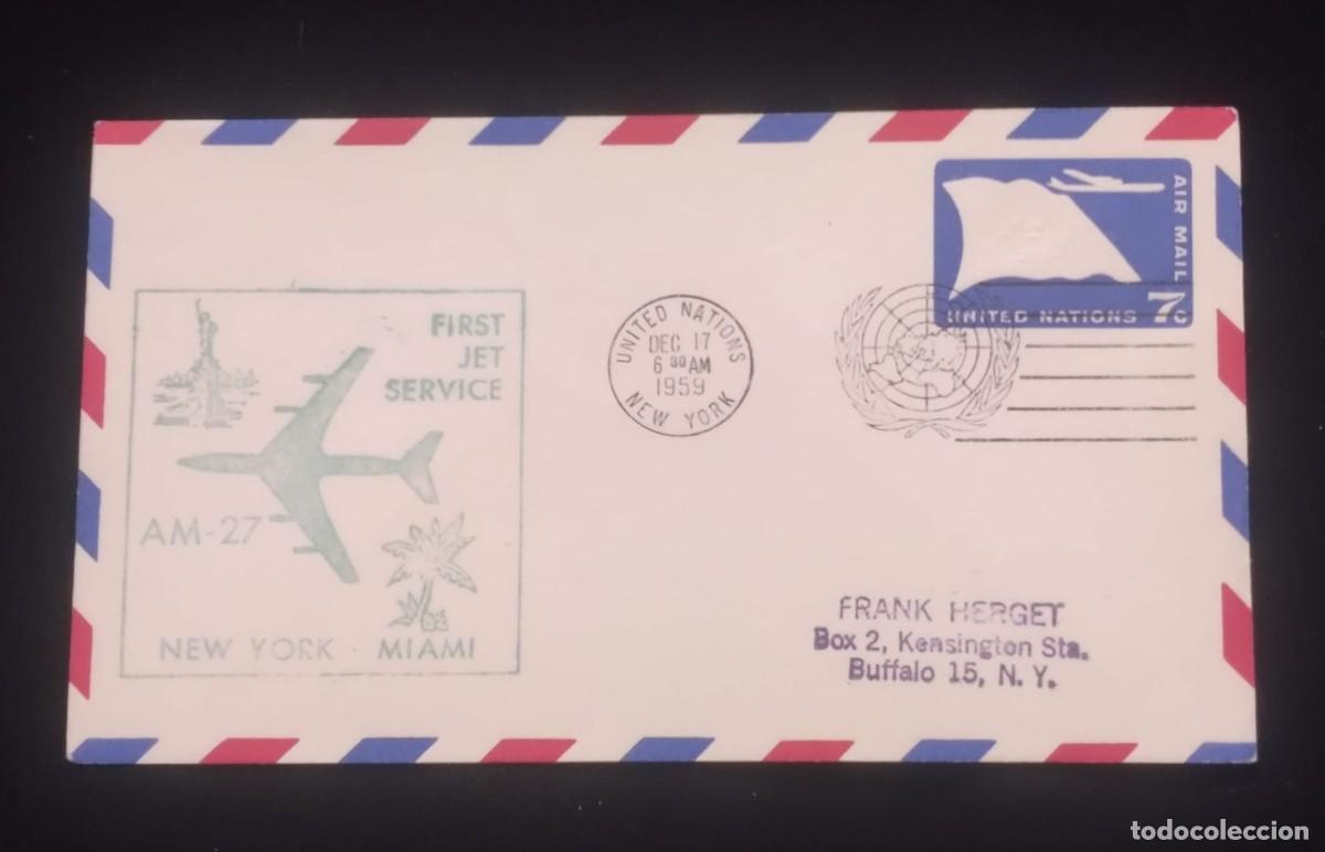 Sellos: TS) 1959 UNITED STATES,CANCELLATION STAMP,FIRST JET SERVICE AM-27 NEW YORK - MIAMI.