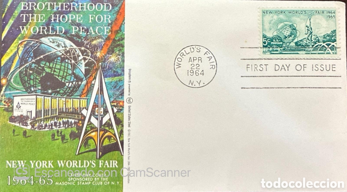 Sellos: CA) United States 1964. Brotherhood / World Peace / New York World's Fair 1964 / First Day of Issue
