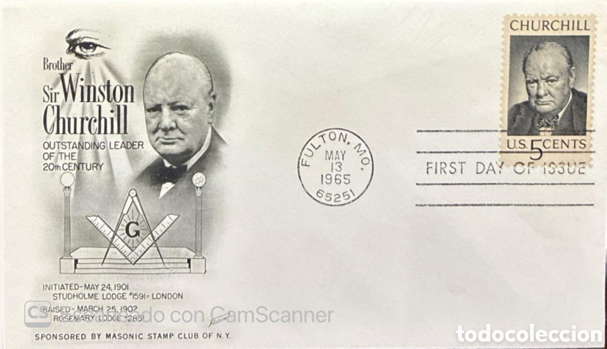 Sellos: CA)United States (indicated by &rdquo;U.S. CENTS,&rdquo; U.S. postmark from Fulton, and the Masonic Stamp Club o